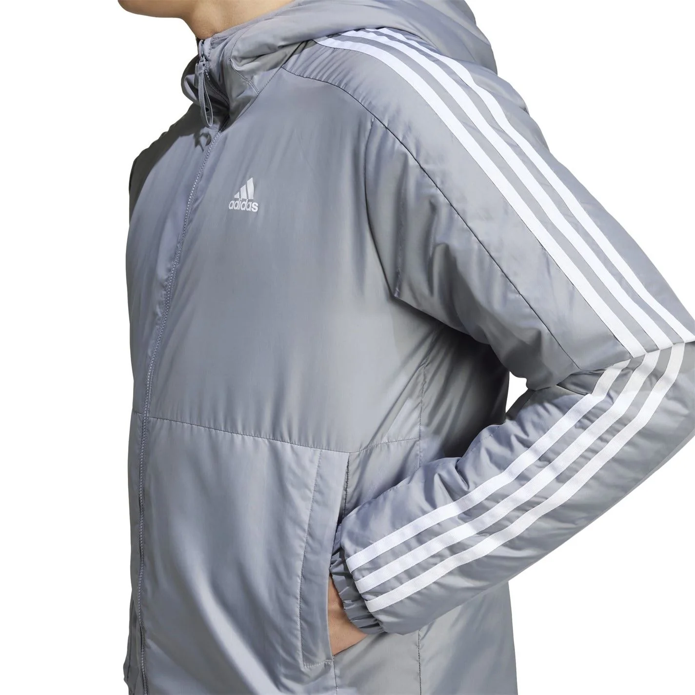 adidas 3 Stripe Essential Waterproof Wind Resistant Long Sleeve Puffer Jacket - Image 16