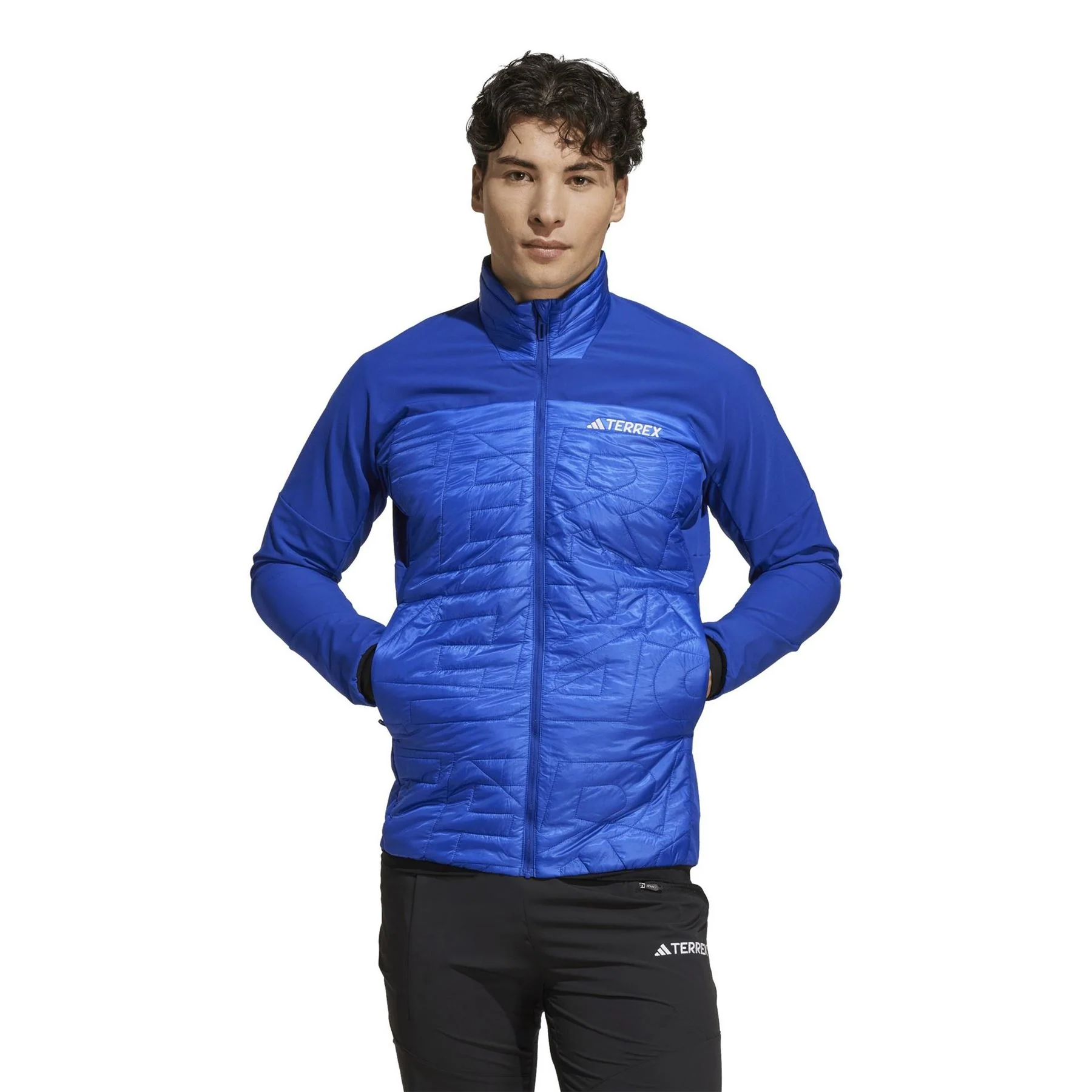 adidas Solid Patterned Hybrid Jacket with Zipped Pocket and Logo Print - Image 3