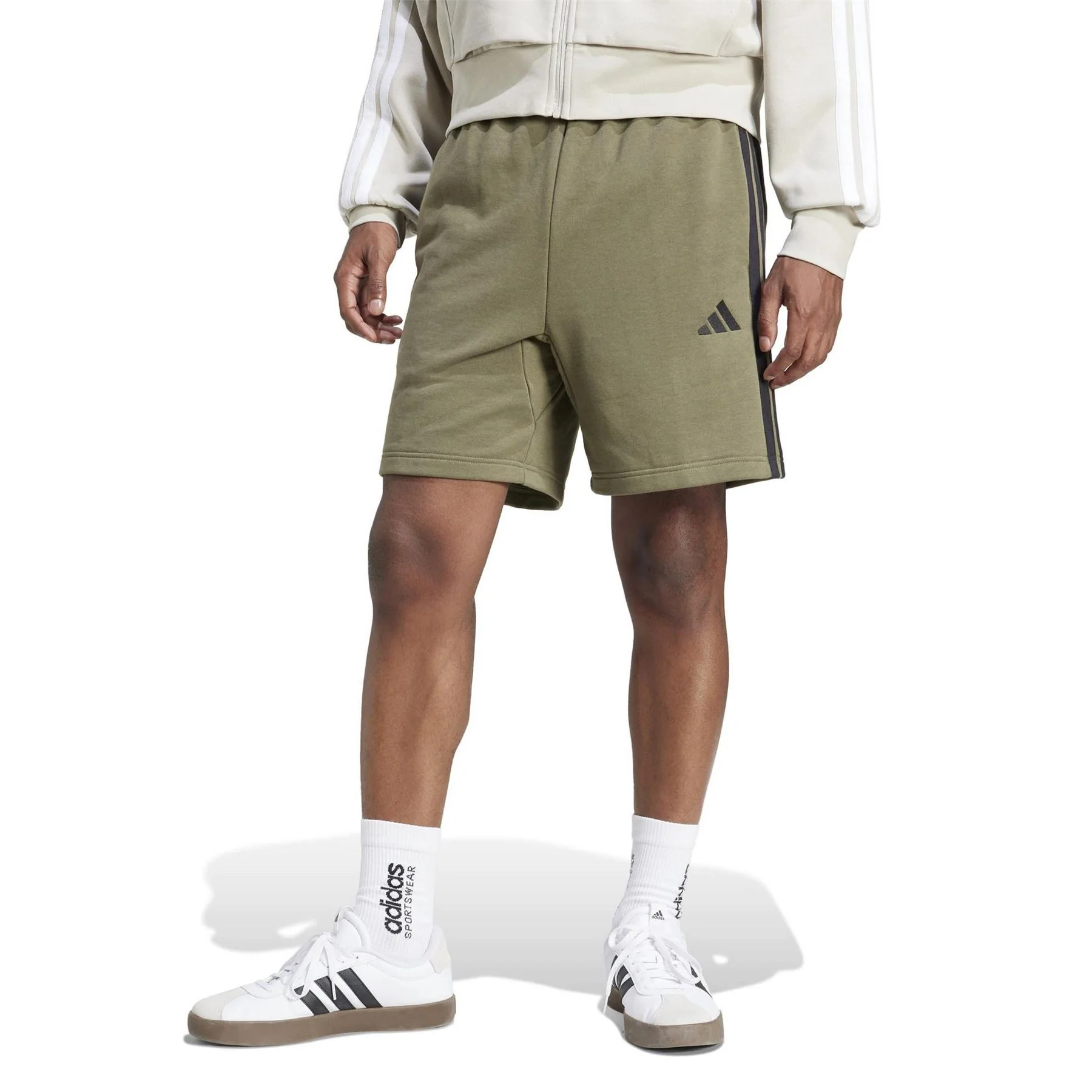 adidas Mens Essentials 3 Stripe Fleece Shorts - Image 2