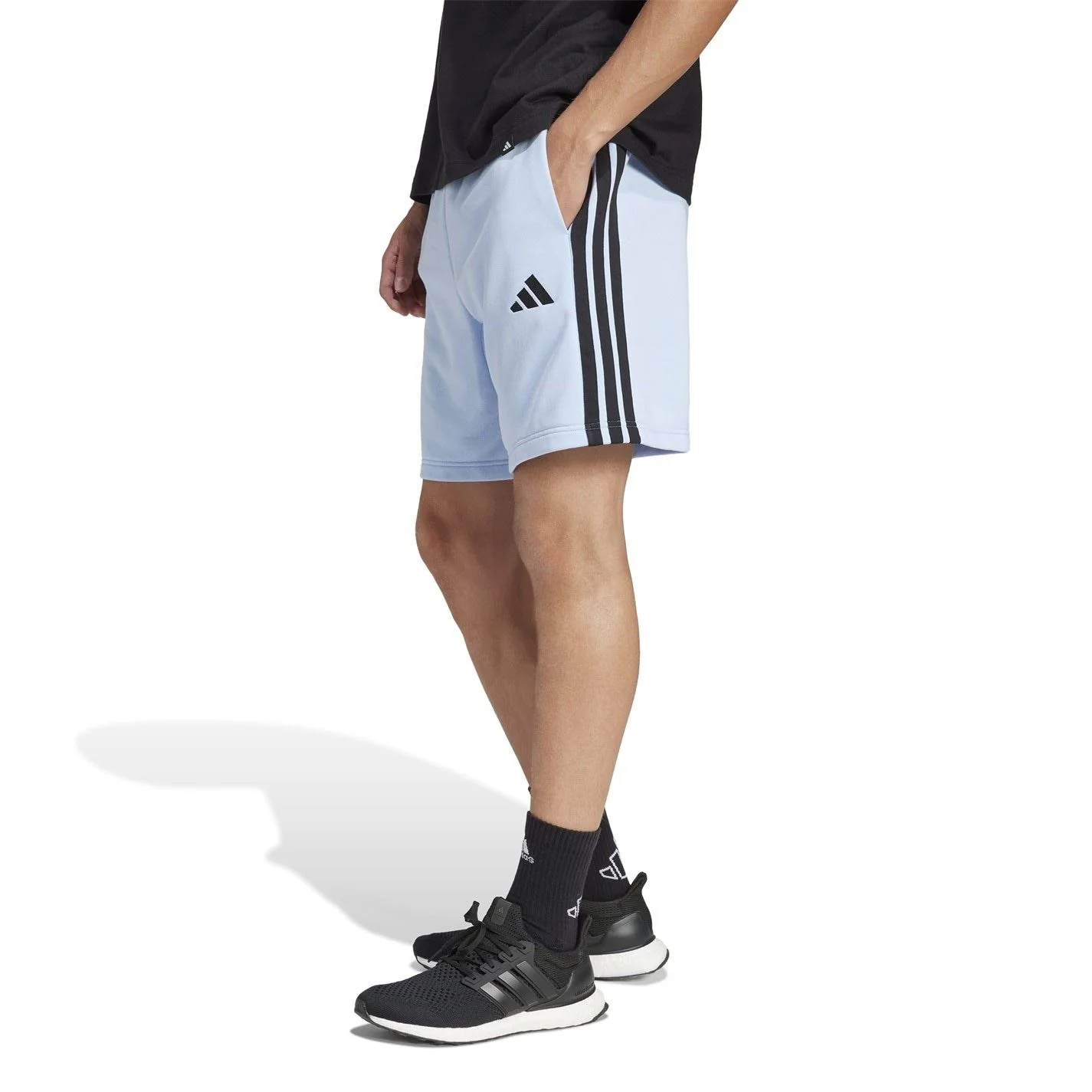 adidas Mens Essentials 3 Stripe Fleece Shorts - Image 40