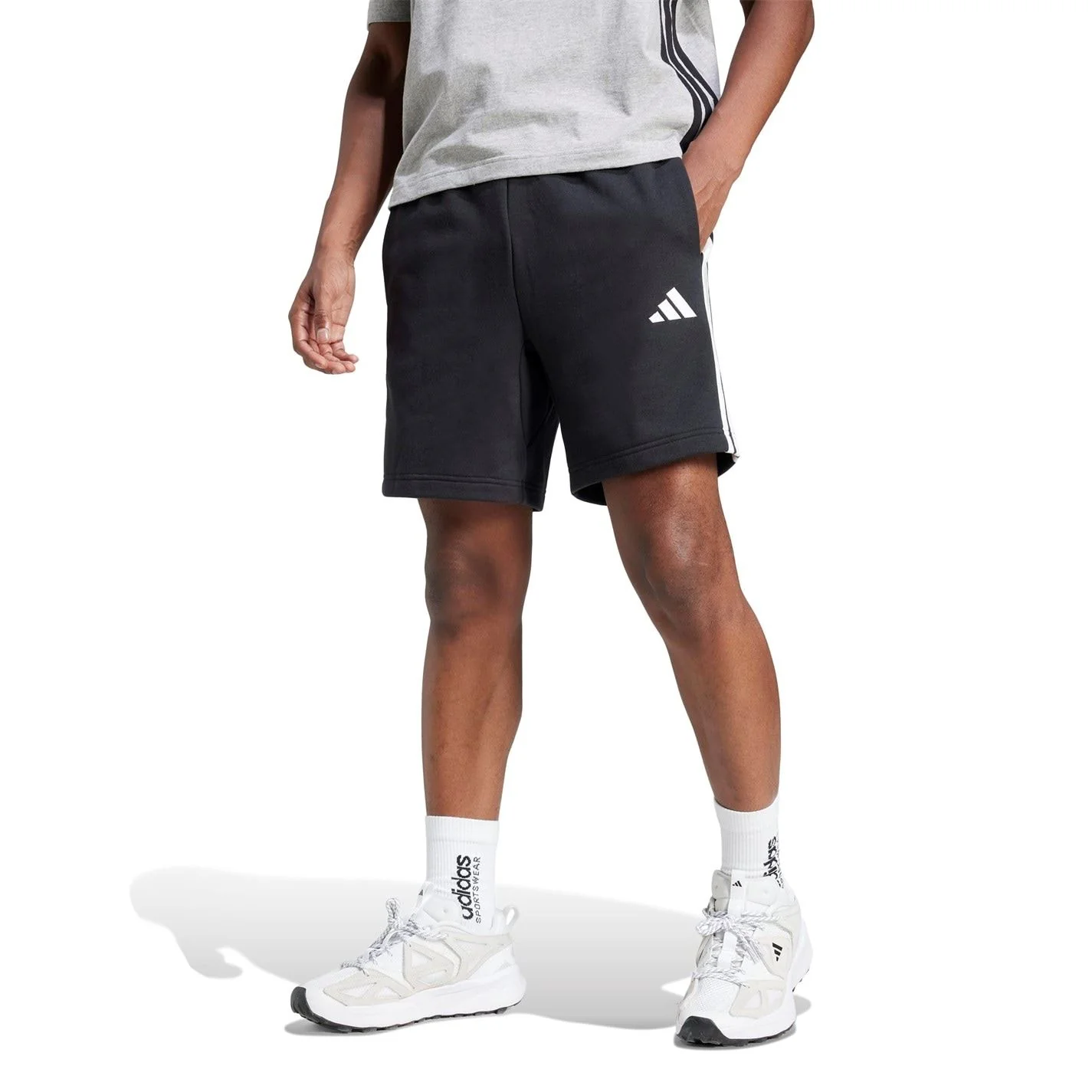 adidas Mens Essentials 3 Stripe Fleece Shorts - Image 46
