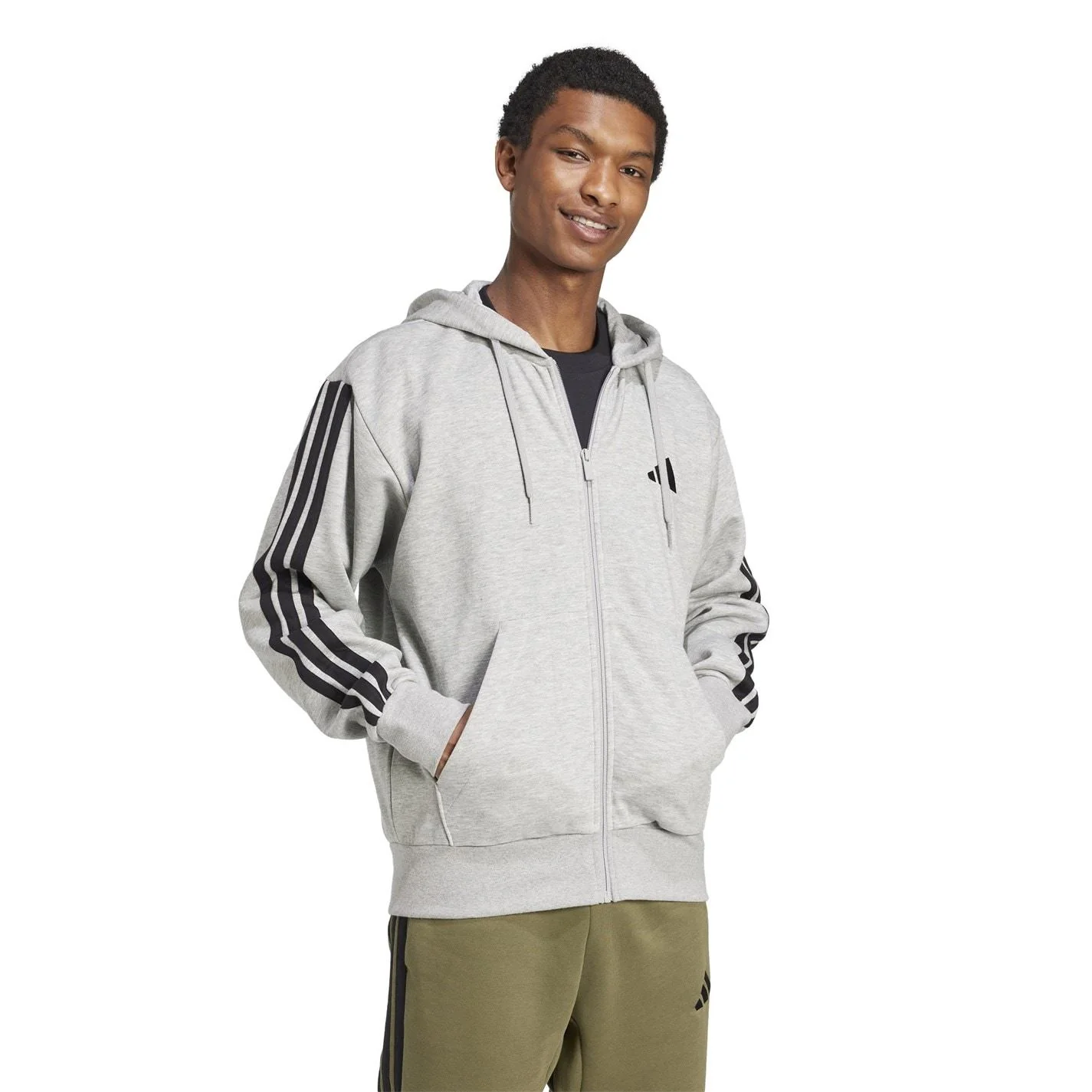 adidas Mens Essentials Fleece 3 Stripes Full Zip Hoodie - Image 45