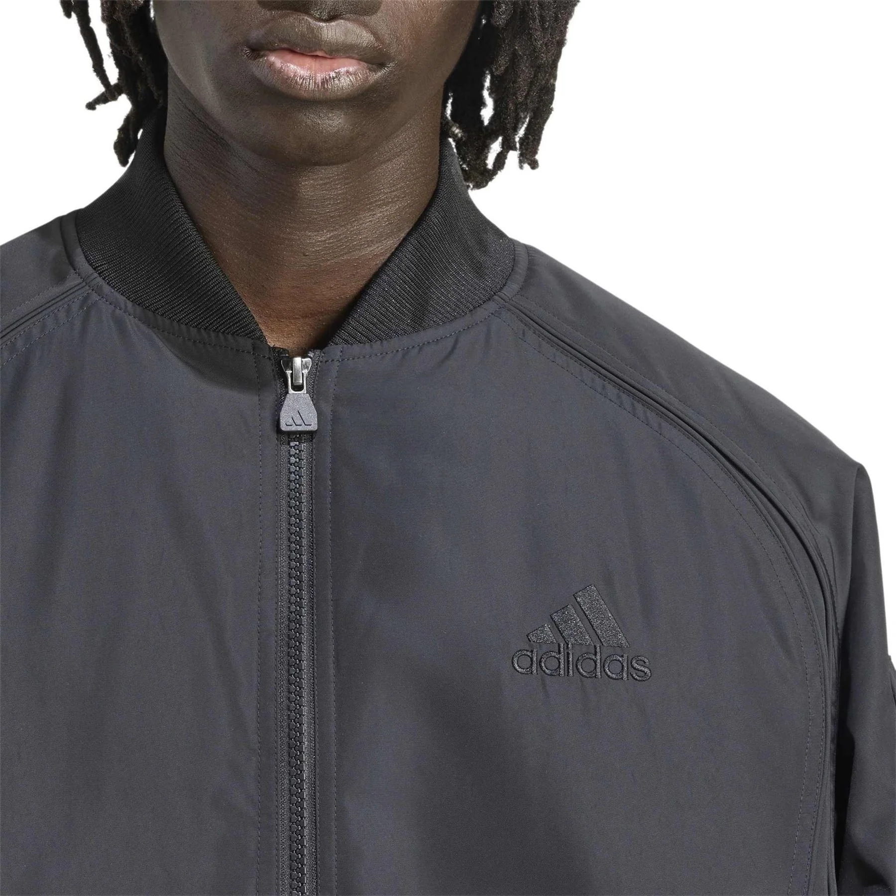 adidas Teamgeist Solid Patterned Zipped Pocket Mock Neck Ribbed Cuff Bomber Jacket - Image 4