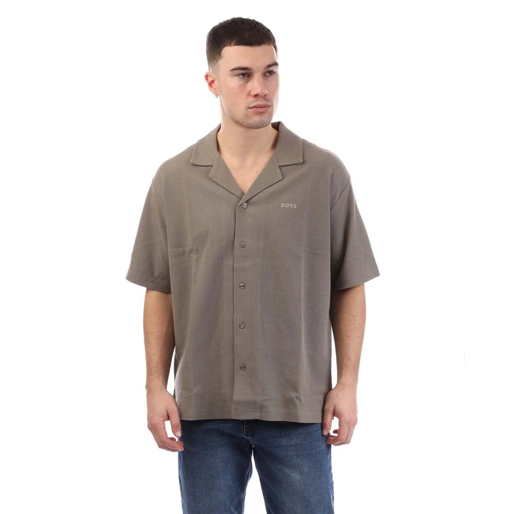 Boss Relaxed Fit Waffle Cotton Shirt