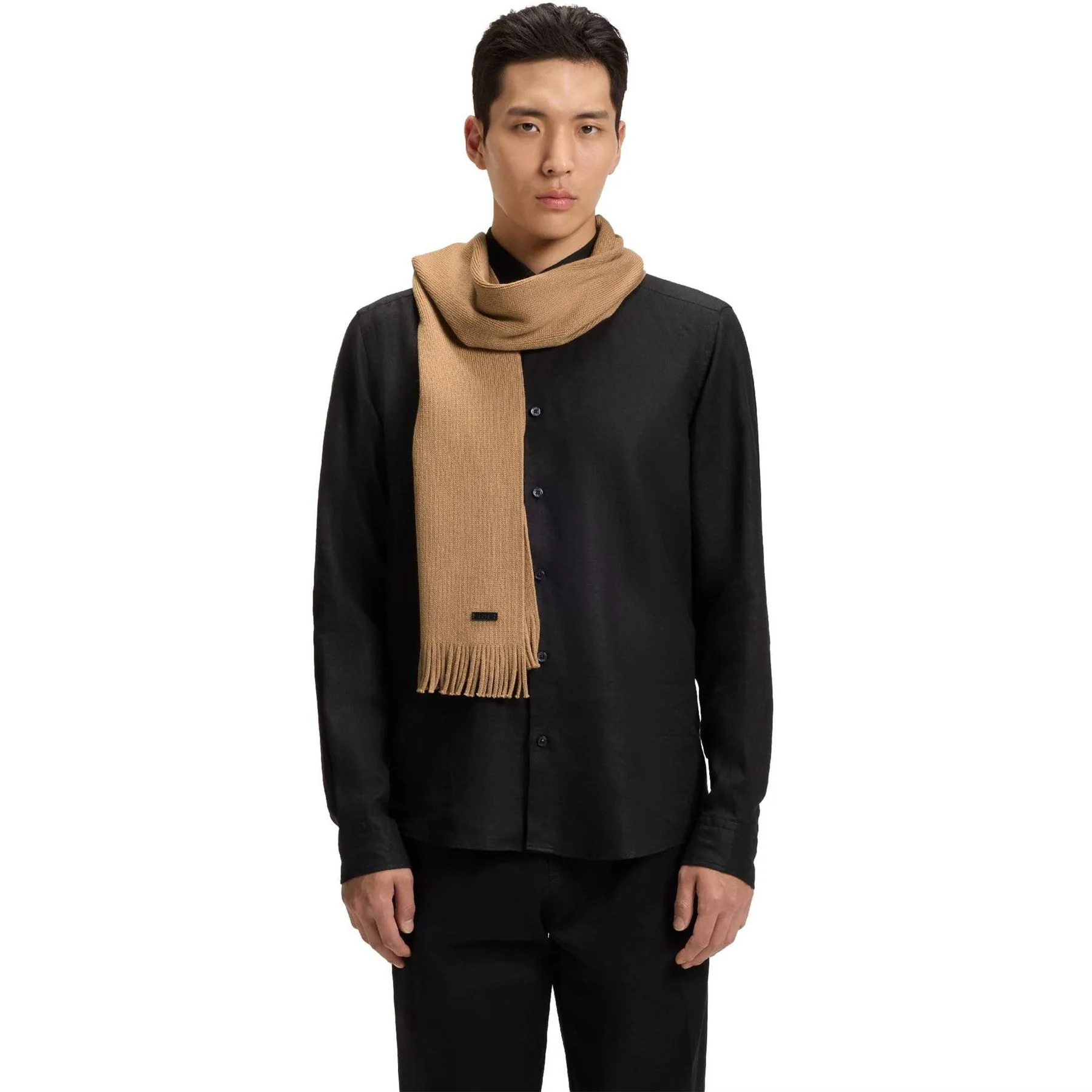 Boss Logo Plaque Scarf In Virgin Wool - Image 6