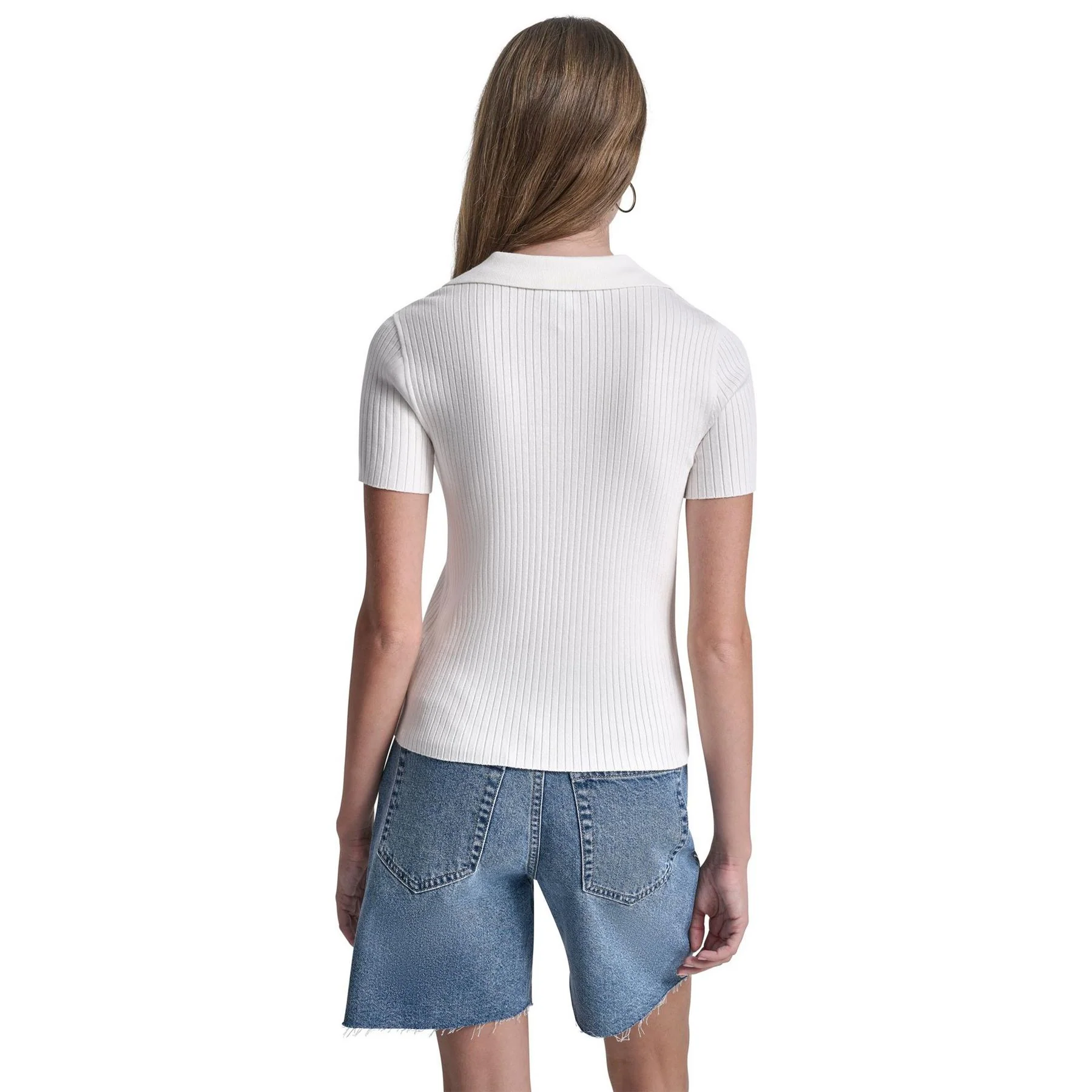 DKNY Jeans Short Sleeve Rib Polo W  Logo Rhinestone Buttons - Image 9