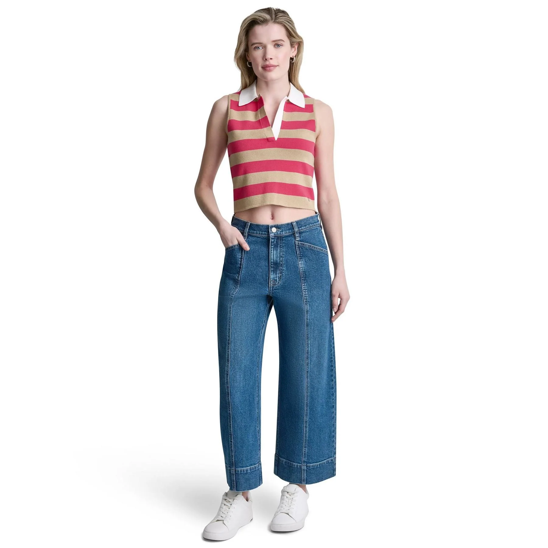 DKNY Striped Sleeveless Polo Sweater - Image 10