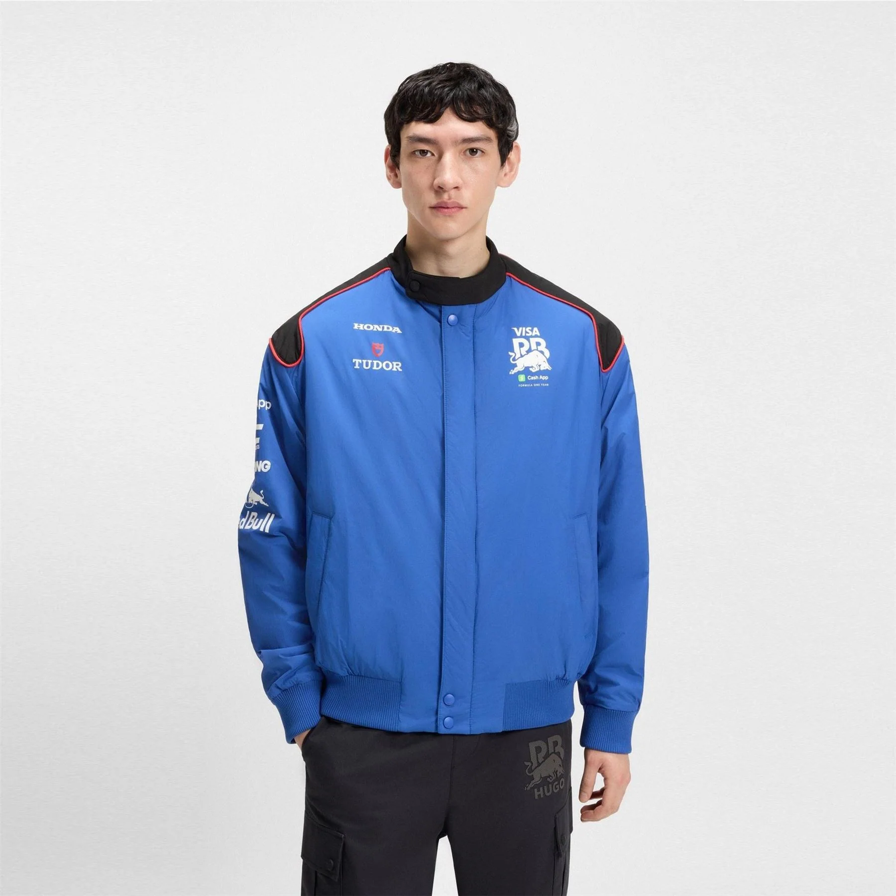 Hugo Formula One Snap Button Ribbed Cuff Bomber Jacket - Image 3