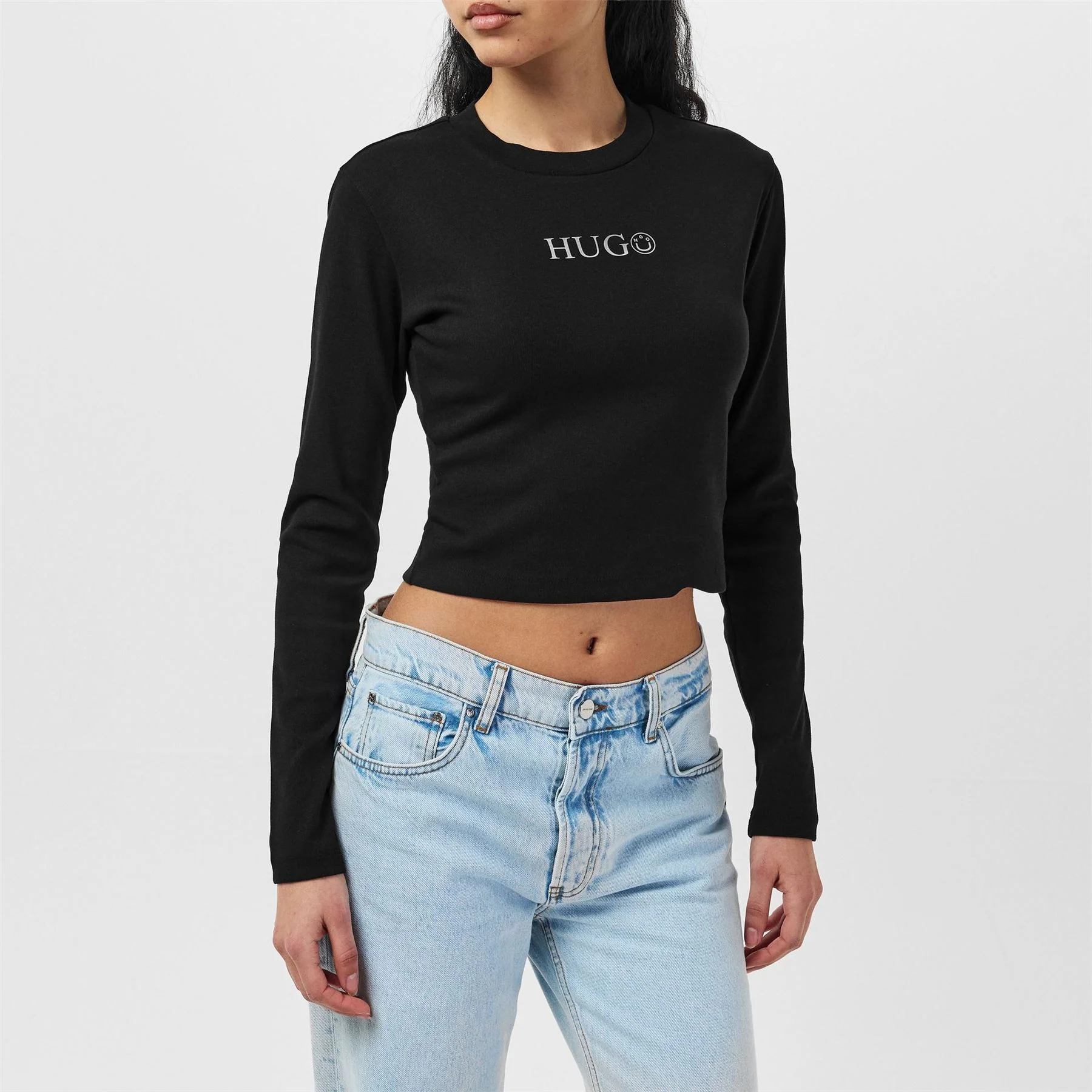 Hugo Cropped Crew Neck Long Sleeve T-Shirt - Image 3