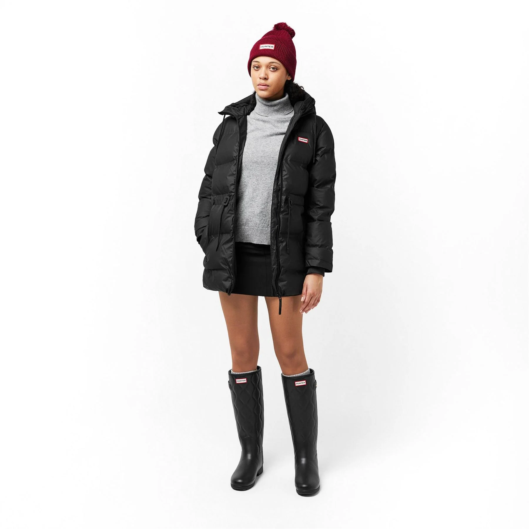 Hunter Sonic Solid Patterned Hooded Drawstring Zipped Pocket Puffer Jacket - Image 6