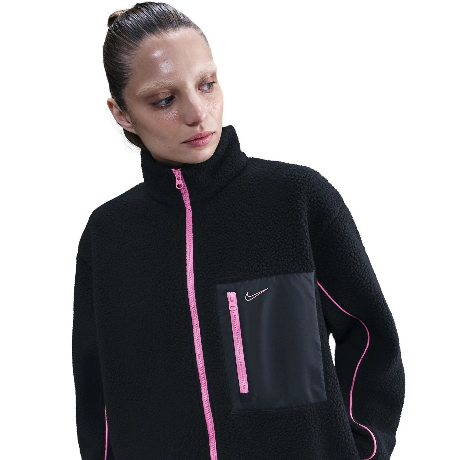 Nike Sherpa Full Zipper Solid Patterned Jacket - Image 7