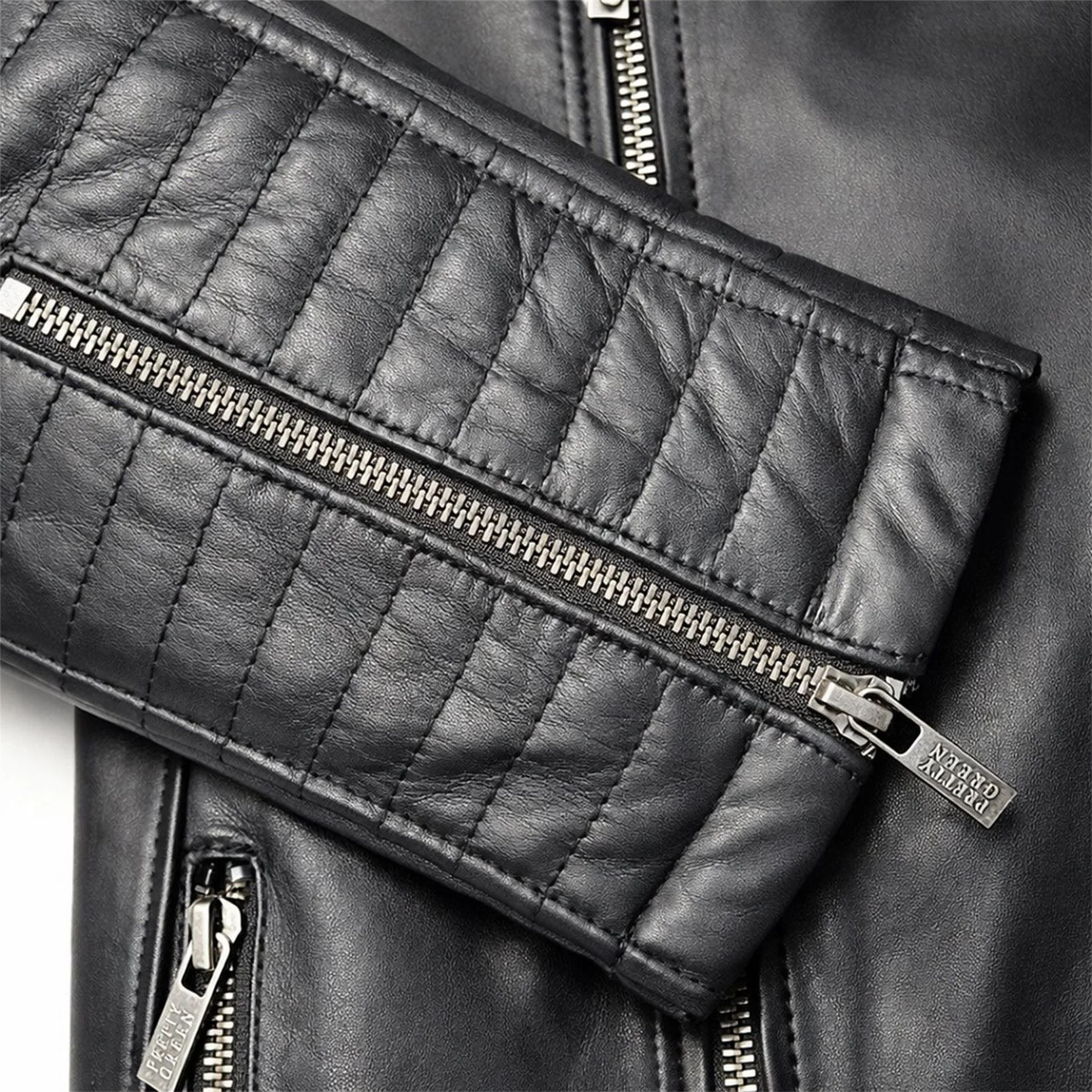 Pretty Green Genuine Sheepskin Leather Biker Jacket - Image 3