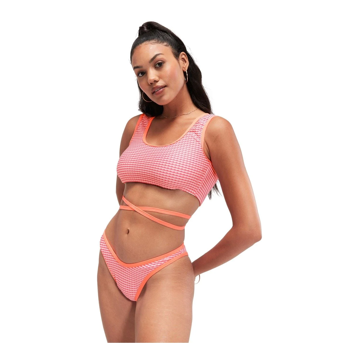 Speedo Wrap Tie Back Bikini Top Horizontal Stripe - Image 12