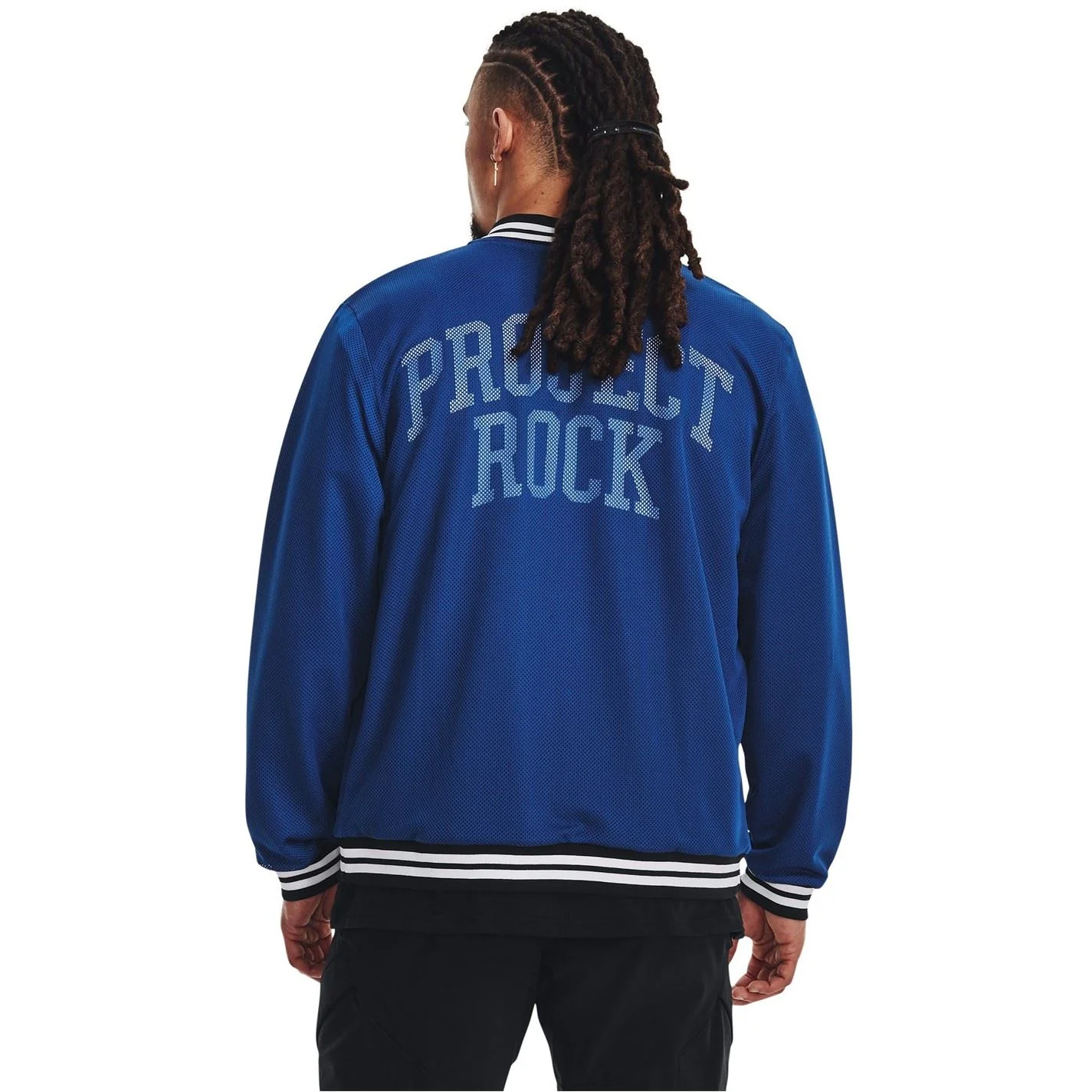 Under Armour Project Rock Solid Patterned Snap Button Varsity Jacket - Image 10