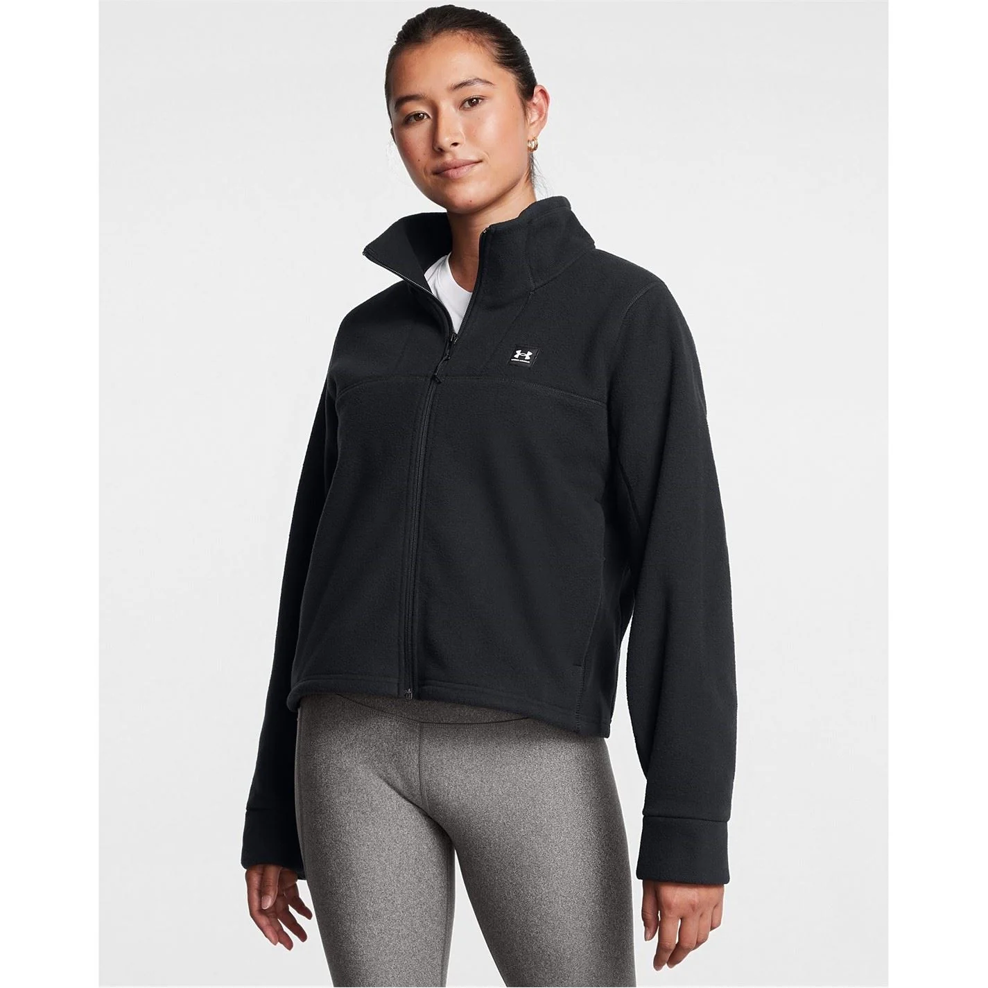 Under Armour Solid Patterned Hooded Neck Ribbed Cuff Fleece Jacket - Image 7