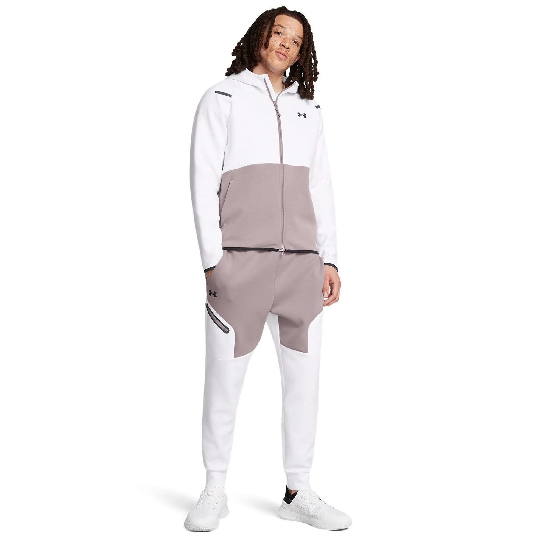 Under Armour Solid Patterned Hooded Neck Ribbed Cuff Full Zipper Sweat Jacket - Image 45